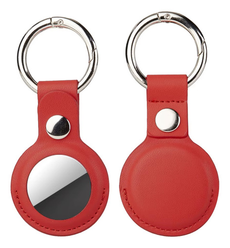 Capa De Couro Genuíno Para Air Tag - Chaveiro Vermelho