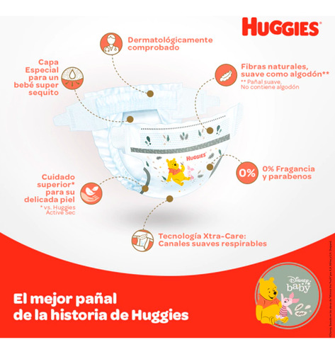 Pañales Huggies Natural Care P X100 Uni (hasta 6 Kilos) Pequeño (p) Sin Género