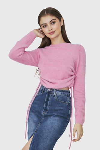 Sweater Peludo Recogido Lateral Rosa Nicopoly