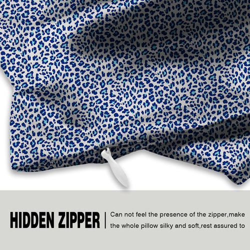 Funda De Almohada De Seda Tamaño Queen Color Leopardo Azul