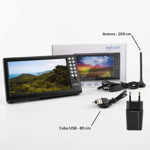 Mini Tv Portátil Digital Com Tela De 7 Em Led Com Antena Digital Externa E Entradas Usb Micro Sd E P2 Para Fone Ouvido
