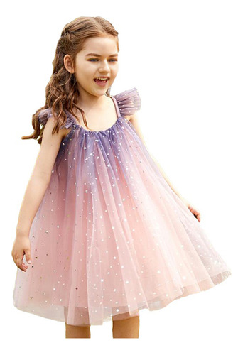 Vestido De Princesa Acampanado De Tul Con Estrellas P/niñas