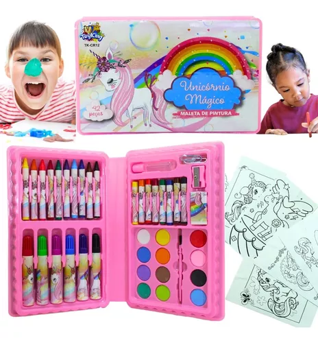 Kit Estojo Escolar Infantil Maleta de Colorir e Desenhar Unicórnio