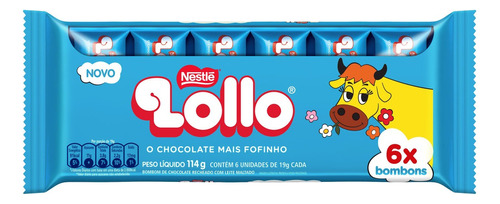 Bombom Chocolate Recheio Leite Maltado Lollo Pacote 114g 6 Unidades