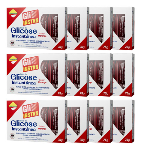 Kit 12 Unid. Gli-instan Morango Glicose Instantânea Lowçucar