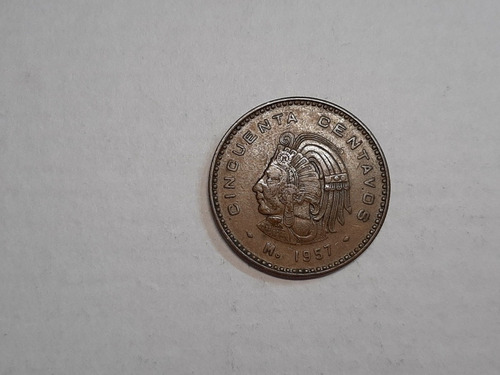 Imagen 1 de 3 de Moneda México 50 Centavos 1957 Bronce Estriado Ro 322