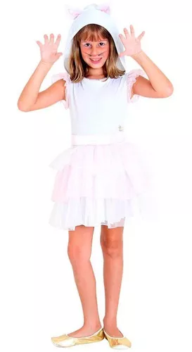 FANTASIA INFANTIL GATINHA MARIE VESTIDO BRANCO GATA LUXO