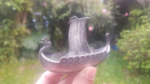 Barco Vikingo Noruego De Peltre Vintage Retro