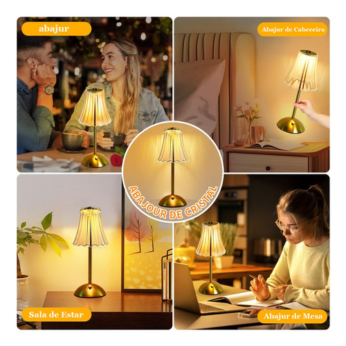 Luminária Mesa Abajur Led Dimerizável Recarregável Sem Fio