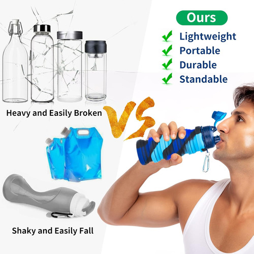 Botellas De Agua Plegables, Paquete De 2 Botellas De Agua De