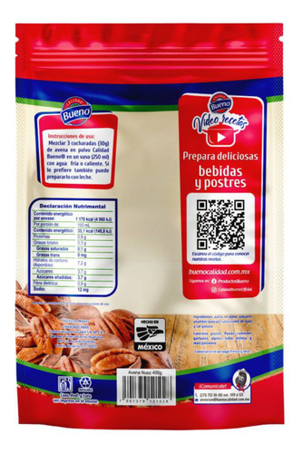 Avena En Polvo Calidad Bueno Sabor Nuez 400g