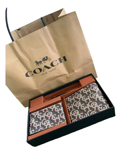 Cartera Coach Logo Letra Original Cafe/negro De Hombre 8q6qg