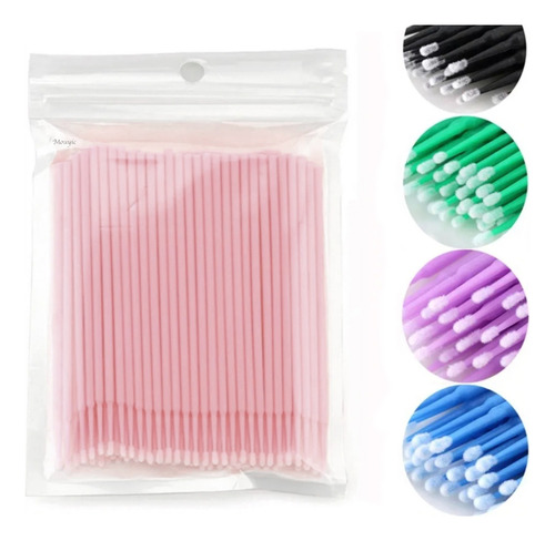 100 Microbrush Para Extension De Pestañas Lash Lifting Color Rosa