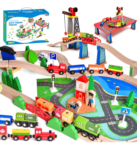 Fun Little Toys Juego De Tren De Madera Y Pistas Que Incluye