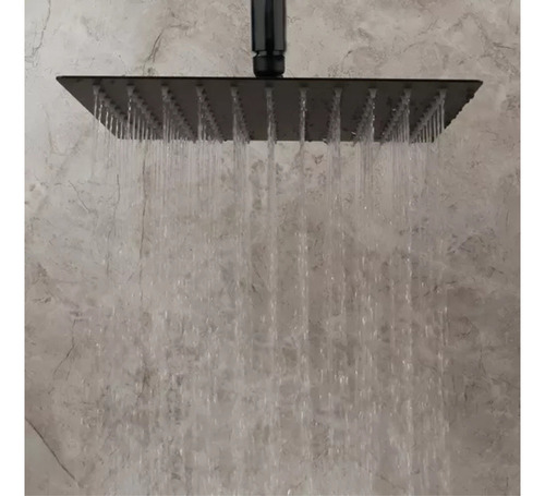 Ducha Chuveiro Quadrado Teto 20x20 Preto Com Braço De 30cm Acabamento Fosco