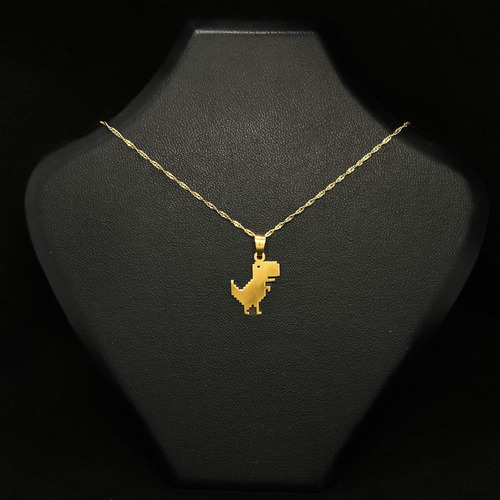 Cadena Y Dije Dinosaurio Rex Google Oro 18k Amarillo 50 Cm
