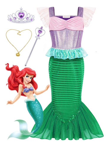 Disfraz De Sirenita Ariel Princesa Vestido Para Fiesta Cumpleaños Día Del Niño Halloween Navidad Cosplay