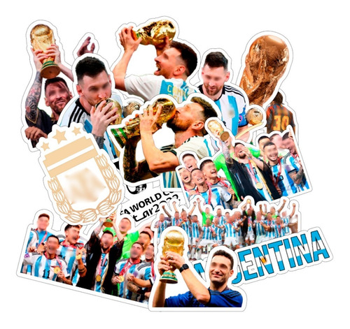 Stickers Combo X4 Messi Copa Mundial Argentina Termos Celu