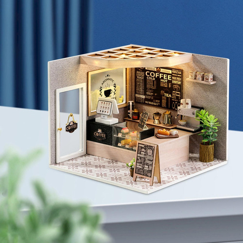 Casa De Muñecas Hecha A Mano Kit De Bricolaje Cafetería