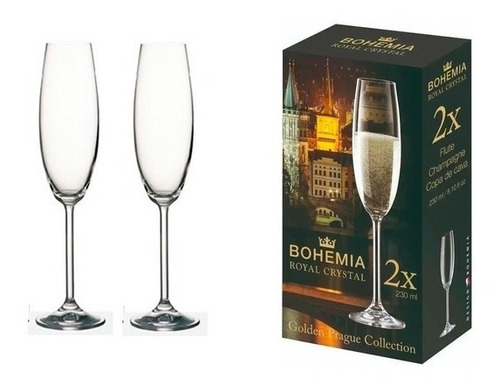 Oferta! Copa De Champagne Cristal Bohemia X2 