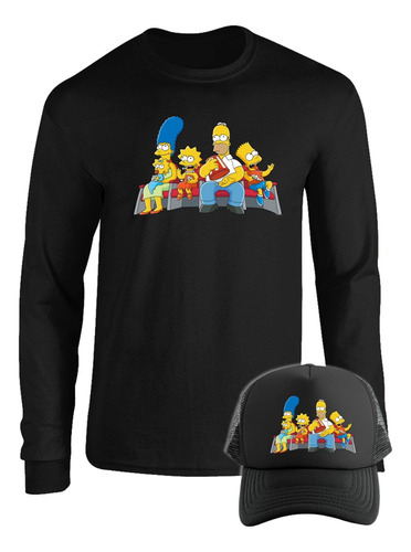 Camibuso Simpsons Familia Camiseta Manga Larga  Combo Gorra 