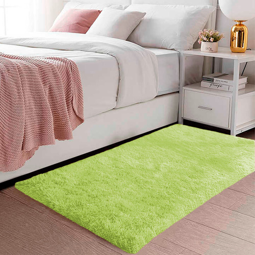 Alfombra de salón, lujosa y peluda, color verde pistacho, 1,00 x 0,60