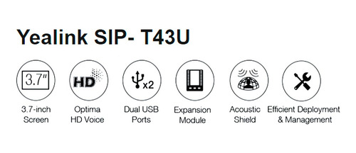 Teléfono Giga Ip con pantalla SIP T43u Ylk.61.6401 Yealink