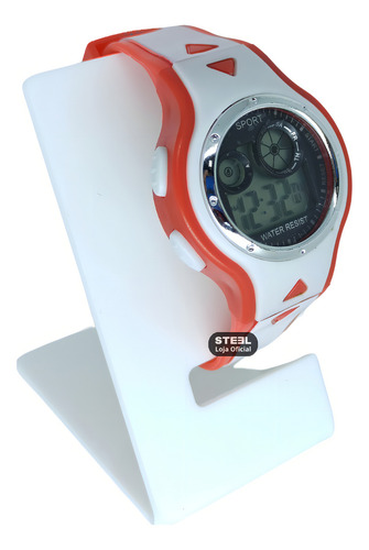 Kit 2 Relógio Digital Led Infantil de Pulso Masculino Feminino Menino Menina com Luz Alarme Cronômetro Calendário Data Pulseira de Silicone Borracha Redondo Cor Vermelho Branco Preto Presente Criança