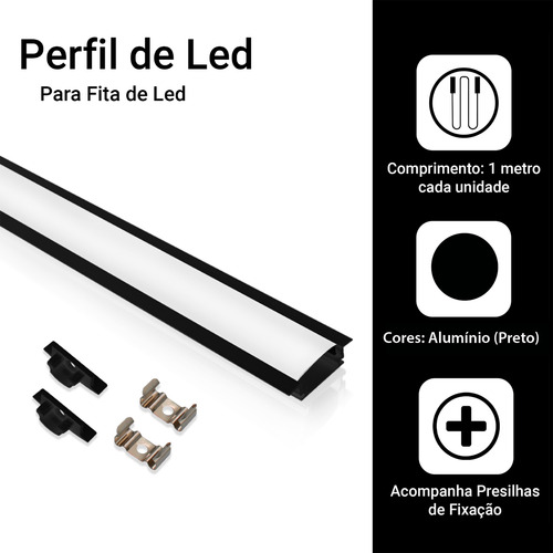 Kit 20 Metros Perfil Alumínio Embutir Slim P/ Fita Led