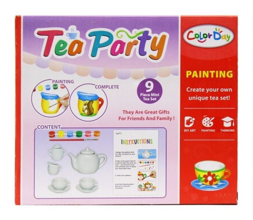 Imagem 3 de 4 de Kit Festa Do Chá P Pintar 9 Pcs Porcelana Infantil Color Day