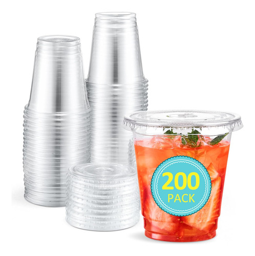 200 Juegos De Vasos De Plástico De 8 Oz Con Tapas, Vasos Des