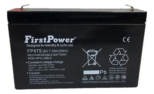 Bateria Seca Recargable 6 V 7.5 Ah Sellada Marca First Power