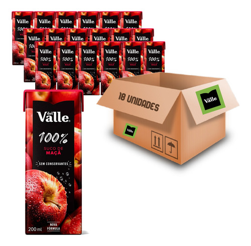 Kit C/ 18und Suco Del Valle 100% Fruta Sabor Maçã Tp 200ml