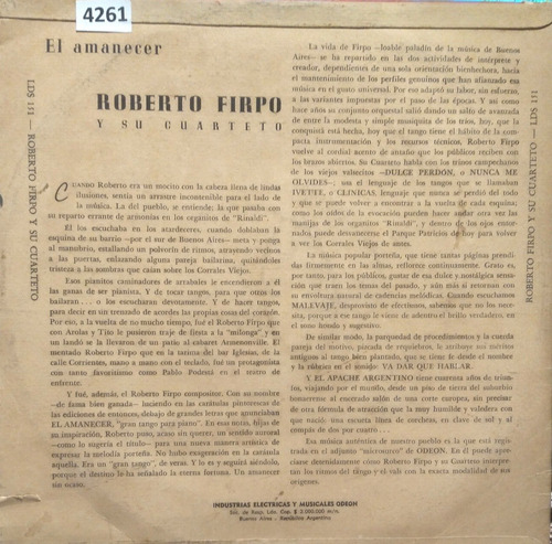 Roberto Firpo El Amanecer Vinilo 10``raro Tango De Coleccion (Usado)