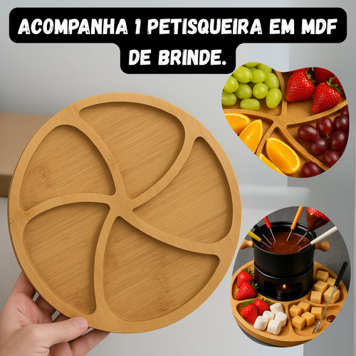 Fondue Com 6 Garfos 11 Peça Queijo Chocolate Com Petisqueira