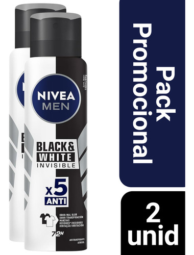 Kit 2 Desodorante Nivea Men Invisible Black 72h 150ml