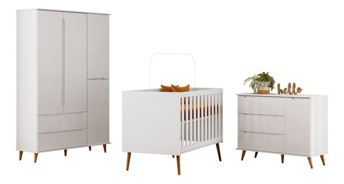Quarto Bebê Roupeiro Cômoda Linne Berço Americano Aurora Bco