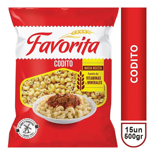 Pack Fideos Favorita Codito 500 Gr X 15 Unidades