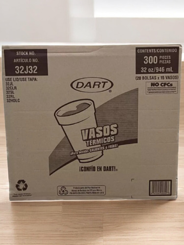 Caja 105 Vasos De Unicel Dart 1 Lt 20 Paq De 15 Pzas 32j32 Blanco