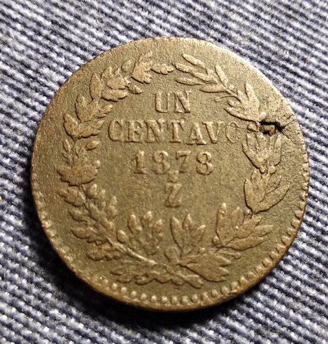 Moneda Con Error, Un Centavo 1878  De Zacatecas. En Cobre