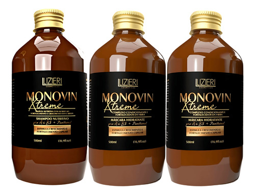 Kit 2 Máscaras 1 Shampoo Monovin Crescimento Tratamento
