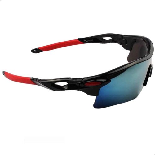 Óculos Proteção Solar Uv400 Ciclismo, Caminhada, Corrida Armação Preto E Vermelho Lente Preto Espelhado