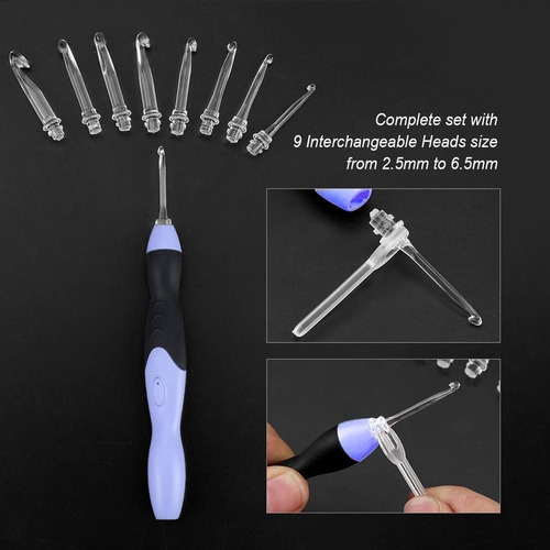 P Juego De Gancho De Ganchillo Con Luz Usb Recargable