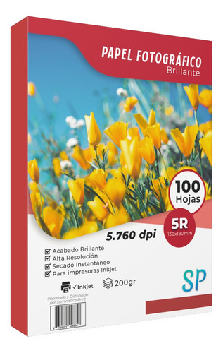 Papel Fotográfico Glossy 200gr 5r 13 X 18 X 100 Hojas Sp Color Blanco
