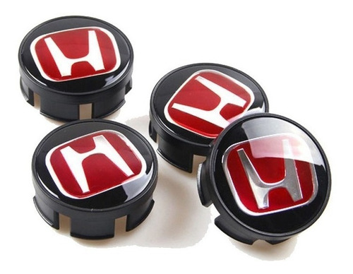 Centros De Llanta Honda 69 Mm Color Negro Rojo X  4 Unidades