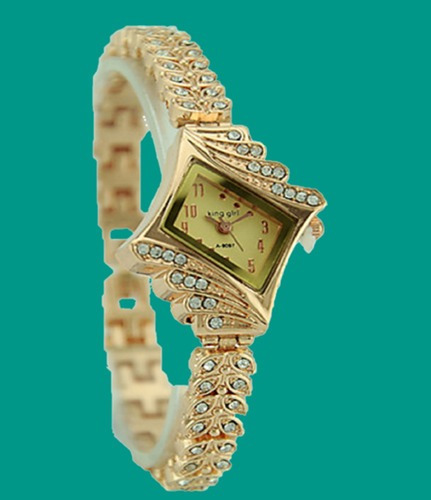Relógio Analógico Estilo Simulado De Diamante Cor Rosê
