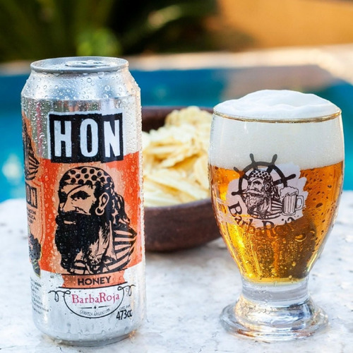 Imagen 3 de 10 de Cerveza Artesanal Barba Roja Honey Lata 473ml.