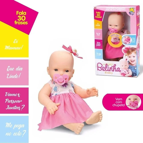 Boneca Belinha Baby Fala 30 Frases - C/ Chupeta - Divertoys | MercadoLivre