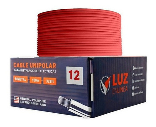 Cable Calibre 12 Para Casa Instalación Eléctrica Caja 100m color Rojo