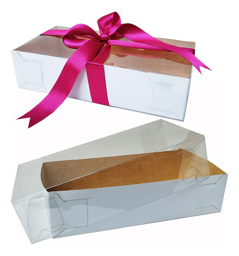 25 Caja Base Blanca Tapa Transparente 20x10x5 Cms  Mod 1760